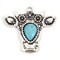 *5* 41x38mm Antique Silver w/Turquoise Boho Floral Cow Head Pendants